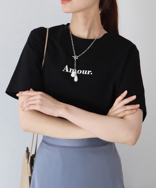 BLUEEAST(ブルーイースト)の「Amour.ロゴ半袖Tシャツ(Tシャツ/カットソー・レディース・ブラック/ホワイト/ベージュ/カーキ/オレンジ・MEDIUM)」の21枚目の写真