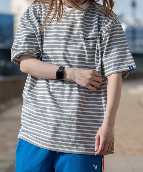 GERRY(ジェリー)の「【ag】〔GERRY/ジェリー〕ヘビーウェイトボーダー ロゴ刺繍 半袖ワイドTシャツ(Tシャツ/カットソー・メンズ・グレー/ブラック/ホワイト・X-LARGE/LARGE/MEDIUM)」の1枚目の写真