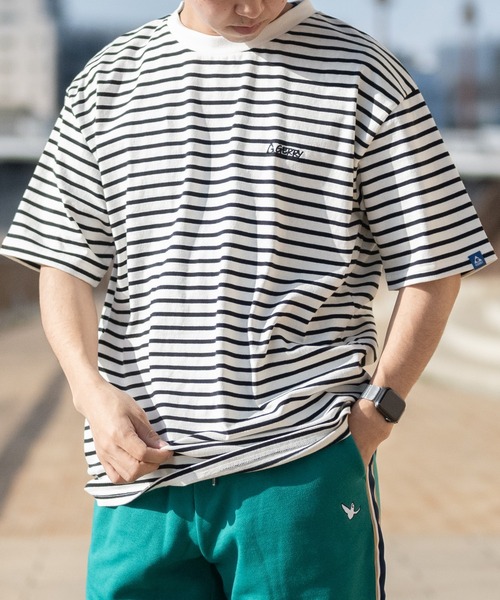 GERRY(ジェリー)の「【ag】〔GERRY/ジェリー〕ヘビーウェイトボーダー ロゴ刺繍 半袖ワイドTシャツ(Tシャツ/カットソー・メンズ・グレー/ブラック/ホワイト・X-LARGE/LARGE/MEDIUM)」の2枚目の写真