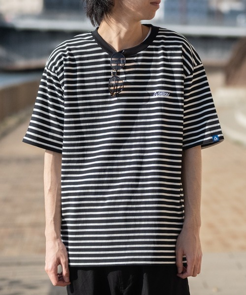 GERRY(ジェリー)の「【ag】〔GERRY/ジェリー〕ヘビーウェイトボーダー ロゴ刺繍 半袖ワイドTシャツ(Tシャツ/カットソー・メンズ・グレー/ブラック/ホワイト・X-LARGE/LARGE/MEDIUM)」の3枚目の写真