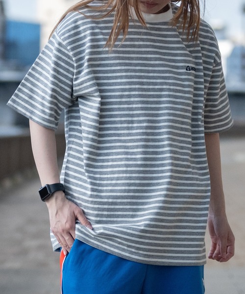 GERRY(ジェリー)の「【ag】〔GERRY/ジェリー〕ヘビーウェイトボーダー ロゴ刺繍 半袖ワイドTシャツ(Tシャツ/カットソー・メンズ・グレー/ブラック/ホワイト・X-LARGE/LARGE/MEDIUM)」の4枚目の写真