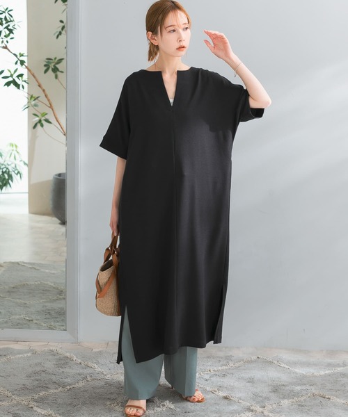 ベルト付リネンライクカフタンワンピース