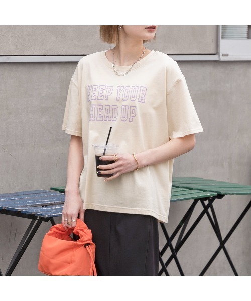 ad thie(アドティエ)の「アソートロゴ プリントTシャツ(Tシャツ/カットソー・レディース・アイボリー/ホワイト/ベビーピンク/オフホワイト/チャコール/セージグリーン・FREE/LL)」の12枚目の写真