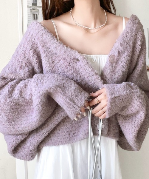 mily bilet（ミウィビレット）の「【mily bilet】大人可愛い ブークレーショートカーディガン（カーディガン/ボレロ・レディース・ライトパープル/オフホワイト/ブラック/ライトブルー・LARGE/MEDIUM/SMALL/X-LARGE）」の4枚目の写真