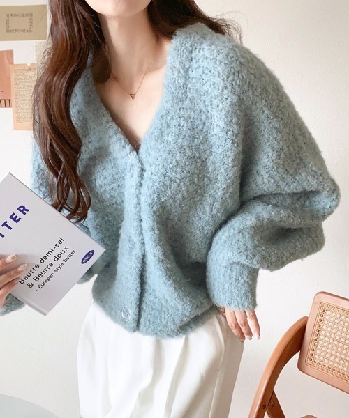 mily bilet（ミウィビレット）の「【mily bilet】大人可愛い ブークレーショートカーディガン（カーディガン/ボレロ・レディース・ライトパープル/オフホワイト/ブラック/ライトブルー・LARGE/MEDIUM/SMALL/X-LARGE）」の3枚目の写真