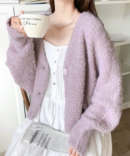 mily bilet（ミウィビレット）の「【mily bilet】大人可愛い ブークレーショートカーディガン（カーディガン/ボレロ・レディース・ライトパープル/オフホワイト/ブラック/ライトブルー・LARGE/MEDIUM/SMALL/X-LARGE）」の6枚目の写真