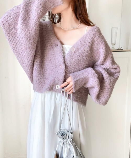 mily bilet（ミウィビレット）の「【mily bilet】大人可愛い ブークレーショートカーディガン（カーディガン/ボレロ・レディース・ライトパープル/オフホワイト/ブラック/ライトブルー・LARGE/MEDIUM/SMALL/X-LARGE）」の5枚目の写真