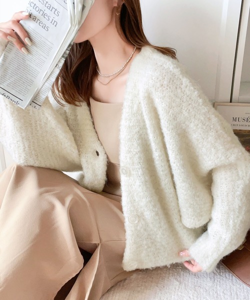 mily bilet（ミウィビレット）の「【mily bilet】大人可愛い ブークレーショートカーディガン（カーディガン/ボレロ・レディース・ライトパープル/オフホワイト/ブラック/ライトブルー・LARGE/MEDIUM/SMALL/X-LARGE）」の9枚目の写真