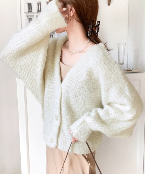 mily bilet（ミウィビレット）の「【mily bilet】大人可愛い ブークレーショートカーディガン（カーディガン/ボレロ・レディース・ライトパープル/オフホワイト/ブラック/ライトブルー・LARGE/MEDIUM/SMALL/X-LARGE）」の10枚目の写真