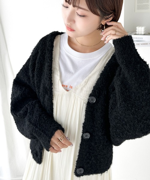 mily bilet（ミウィビレット）の「【mily bilet】大人可愛い ブークレーショートカーディガン（カーディガン/ボレロ・レディース・ライトパープル/オフホワイト/ブラック/ライトブルー・LARGE/MEDIUM/SMALL/X-LARGE）」の16枚目の写真