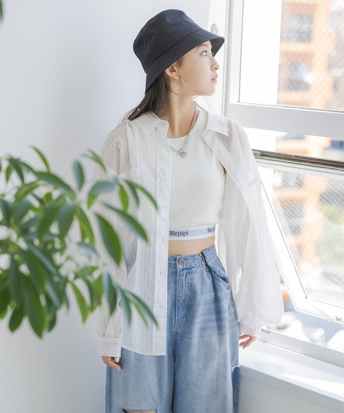 repipi armario（レピピ アルマリオ）の「シアーストライプシャツ（シャツ/ブラウス・キッズ・ホワイト/ライム/オレンジ・SMALL/MEDIUM/LARGE）」の2枚目の写真