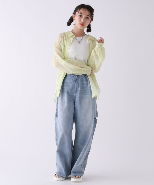 repipi armario（レピピ アルマリオ）の「シアーストライプシャツ（シャツ/ブラウス・キッズ・ホワイト/ライム/オレンジ・SMALL/MEDIUM/LARGE）」の6枚目の写真