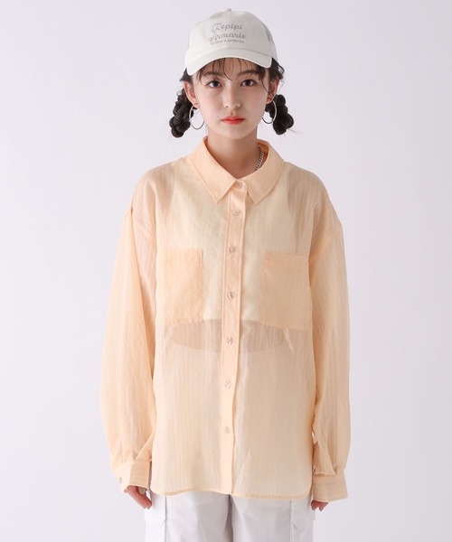 repipi armario（レピピ アルマリオ）の「シアーストライプシャツ（シャツ/ブラウス・キッズ・ホワイト/ライム/オレンジ・SMALL/MEDIUM/LARGE）」の7枚目の写真