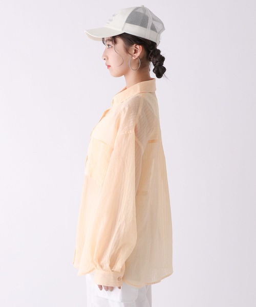 repipi armario（レピピ アルマリオ）の「シアーストライプシャツ（シャツ/ブラウス・キッズ・ホワイト/ライム/オレンジ・SMALL/MEDIUM/LARGE）」の8枚目の写真