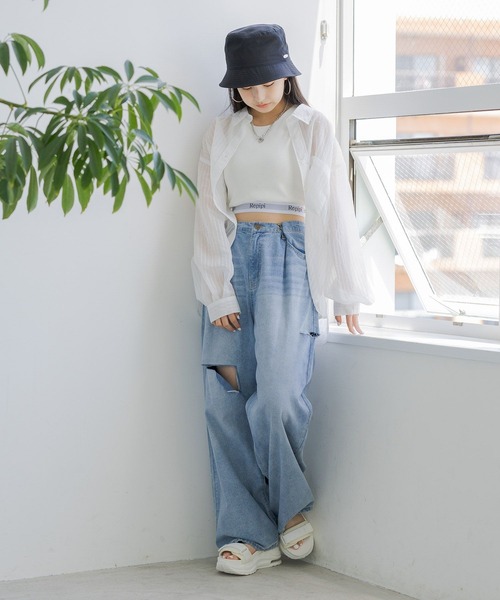 repipi armario（レピピ アルマリオ）の「シアーストライプシャツ（シャツ/ブラウス・キッズ・ホワイト/ライム/オレンジ・SMALL/MEDIUM/LARGE）」の19枚目の写真