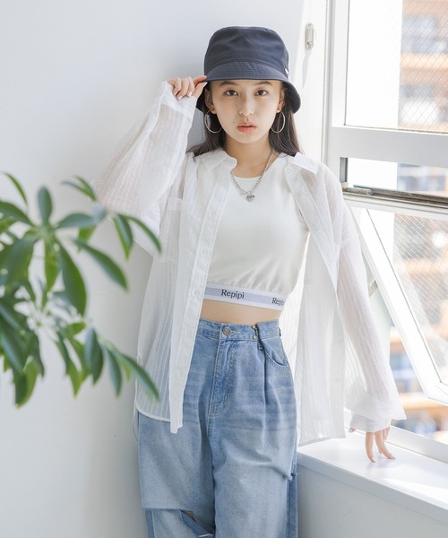 repipi armario（レピピ アルマリオ）の「シアーストライプシャツ（シャツ/ブラウス・キッズ・ホワイト/ライム/オレンジ・SMALL/MEDIUM/LARGE）」の21枚目の写真