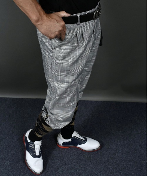 p COMON GOLF ニッカボッカーズパンツ Lサイズ グレーチェック ストレッチ ニッカボッカーズゴルフウェア グレンチェック