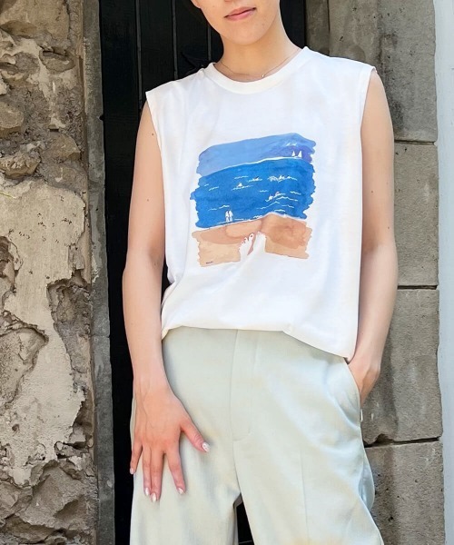 LA MARINE FRANCAISE(マリン フランセーズ)の「Corse sleeveless Tee(Tシャツ/カットソー・レディース・ホワイト/ブルー/ネイビー・FREE)」の2枚目の写真