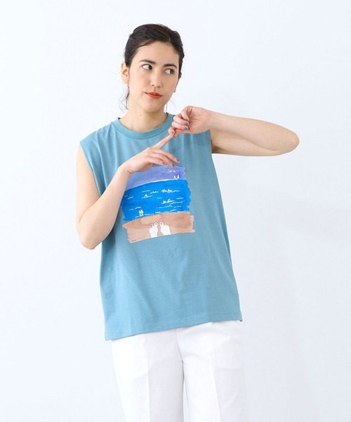 LA MARINE FRANCAISE(マリン フランセーズ)の「Corse sleeveless Tee(Tシャツ/カットソー・レディース・ホワイト/ブルー/ネイビー・FREE)」の4枚目の写真