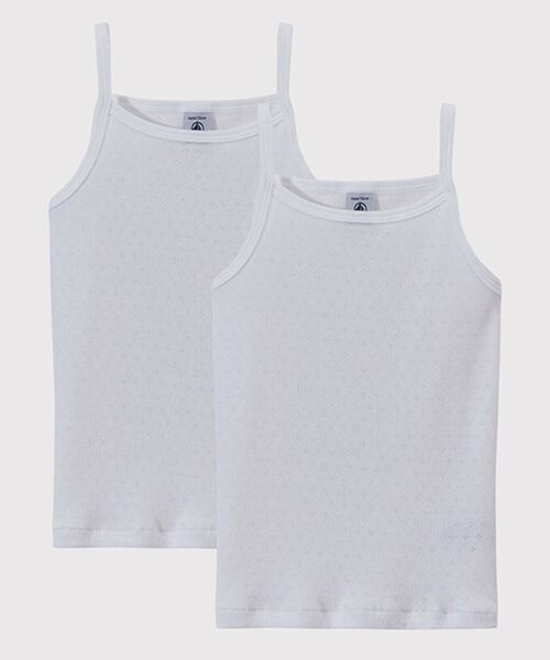 PETIT BATEAU(プチバトー)の「ホワイトキャミソール2枚組(インナーウェア/肌着・キッズ・ホワイト・3YEAR/5YEAR/4YEAR)」の1枚目の写真