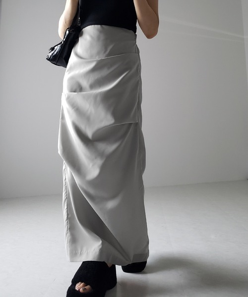me+em select(ミームセレクト)の「※※【 3size / 6color 】タックデザインハイウエストスリットロングスカート(スカート・レディース・グレー/チャコール/ピンク/カーキ/ブラック/モスグリーン・LARGE/MEDIUM/SMALL)」の7枚目の写真