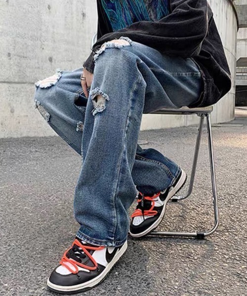 値下げ不可ステューシーダメージ加工デニム STUSSY - 90s 00s STUSSY ダメージデニムパンツ 古着