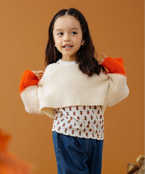 B:MING by BEAMS（ビーミングバイビームス）の「B:MING by BEAMS / バイカラー ニットケープ（ストール/ショール・キッズ・アイボリー/ブラウン・FREE）」の3枚目の写真