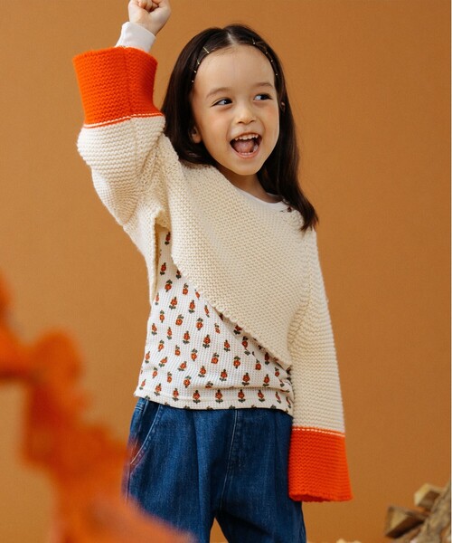 B:MING by BEAMS（ビーミングバイビームス）の「B:MING by BEAMS / バイカラー ニットケープ（ストール/ショール・キッズ・アイボリー/ブラウン・FREE）」の4枚目の写真