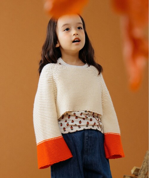 B:MING by BEAMS（ビーミングバイビームス）の「B:MING by BEAMS / バイカラー ニットケープ（ストール/ショール・キッズ・アイボリー/ブラウン・FREE）」の5枚目の写真