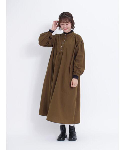 Samansa Mos2（サマンサ モスモス）の「◎パール釦ワンピース（ワンピース・レディース・ブラウン/ブラック/オフホワイト・F）」の3枚目の写真