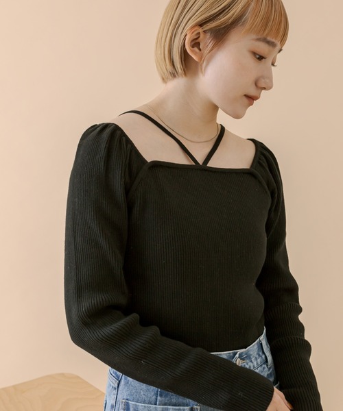 mline（エムライン）の「[mline]2WAYデザインニット（ニット/セーター・レディース・チャコールグレー/ブルー/アイボリー/ブラック・FREE）」の2枚目の写真