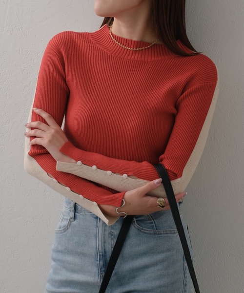 Pal collection（パルコレクション）の「前後2wayバイカラーリブニット（ニット/セーター・レディース・グリーン/レッド/ブラック・FREE）」の3枚目の写真