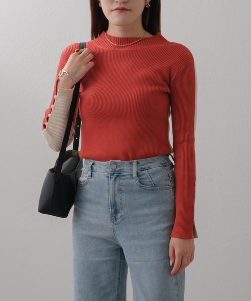 Pal collection（パルコレクション）の「前後2wayバイカラーリブニット（ニット/セーター・レディース・グリーン/レッド/ブラック・FREE）」の4枚目の写真