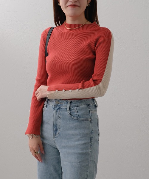 Pal collection（パルコレクション）の「前後2wayバイカラーリブニット（ニット/セーター・レディース・グリーン/レッド/ブラック・FREE）」の5枚目の写真