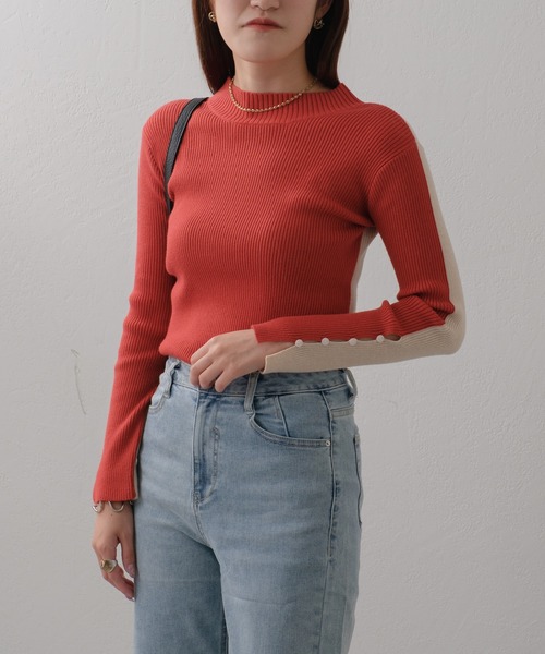 Pal collection（パルコレクション）の「前後2wayバイカラーリブニット（ニット/セーター・レディース・グリーン/レッド/ブラック・FREE）」の9枚目の写真