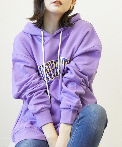 almo(アルモ)の「【CHICHI】PARAMUS MINNESOTA LOGO / パラマス ミネソタ アーチロゴ 配色刺繍 パーカー(BEY)(Tシャツ/カットソー・レディース・ブラック/オートミール/バイオレット/グリーン・FREE)」の4枚目の写真