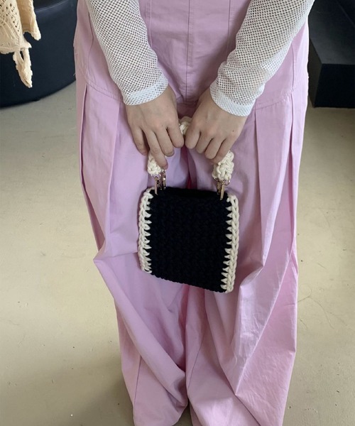 LYEON（リヨン）の「ハンドニットミニバッグ/ニットトートバッグ（トートバッグ・レディース・ブルー/ピンク/オフホワイト/ブラック・FREE）」の8枚目の写真
