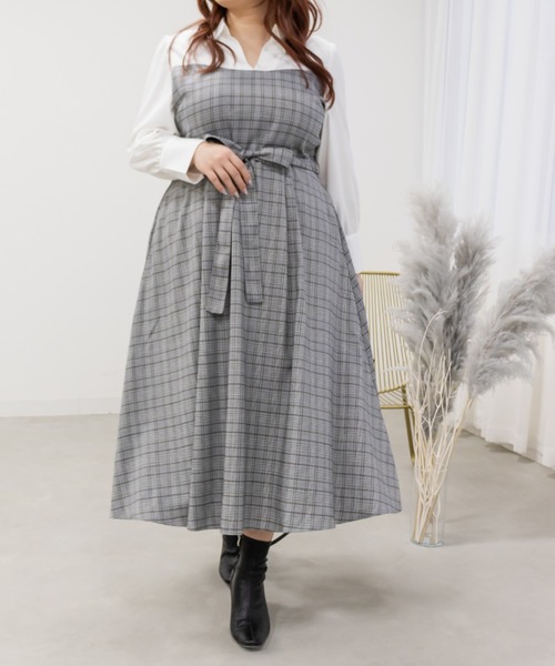 CLETTE(クレット)の「チェック柄ドッキングワンピース(ワンピース・レディース・グレー/ブラウン・3L/4L/LL)」の2枚目の写真