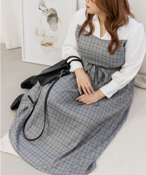 CLETTE(クレット)の「チェック柄ドッキングワンピース(ワンピース・レディース・グレー/ブラウン・3L/4L/LL)」の6枚目の写真