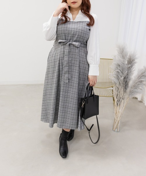 CLETTE(クレット)の「チェック柄ドッキングワンピース(ワンピース・レディース・グレー/ブラウン・3L/4L/LL)」の3枚目の写真