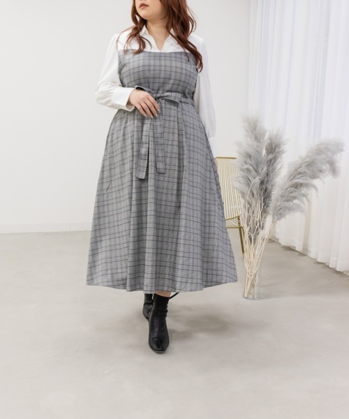 CLETTE(クレット)の「チェック柄ドッキングワンピース(ワンピース・レディース・グレー/ブラウン・3L/4L/LL)」の7枚目の写真