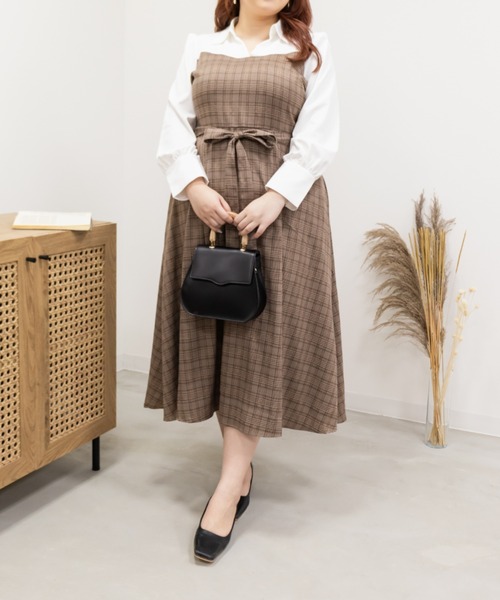 CLETTE(クレット)の「チェック柄ドッキングワンピース(ワンピース・レディース・グレー/ブラウン・3L/4L/LL)」の8枚目の写真