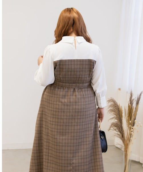 CLETTE(クレット)の「チェック柄ドッキングワンピース(ワンピース・レディース・グレー/ブラウン・3L/4L/LL)」の9枚目の写真