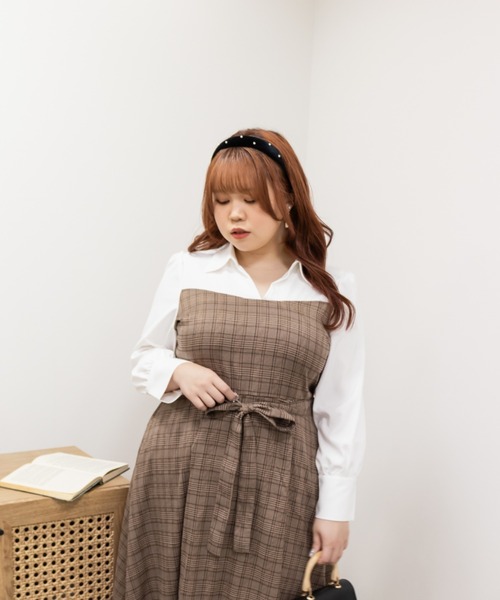 CLETTE(クレット)の「チェック柄ドッキングワンピース(ワンピース・レディース・グレー/ブラウン・3L/4L/LL)」の10枚目の写真