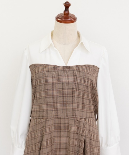 CLETTE(クレット)の「チェック柄ドッキングワンピース(ワンピース・レディース・グレー/ブラウン・3L/4L/LL)」の13枚目の写真