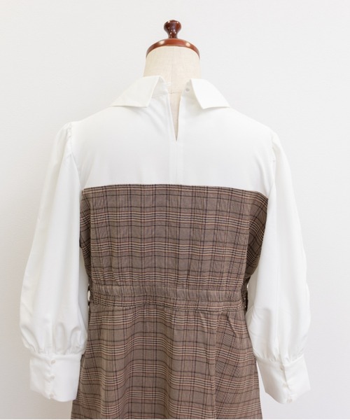 CLETTE(クレット)の「チェック柄ドッキングワンピース(ワンピース・レディース・グレー/ブラウン・3L/4L/LL)」の14枚目の写真