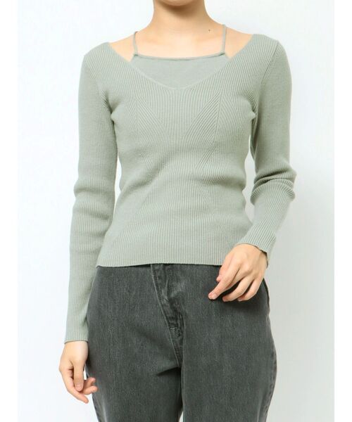 LAGUNAMOON(ラグナムーン)の「バッククロスロングスリーブニットプルオーバー(ニット/セーター・レディース・アイボリー/ブラック/ミント・FREE)」の6枚目の写真