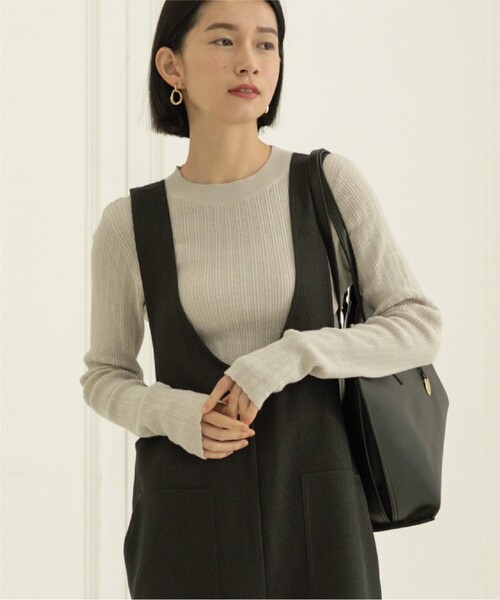 OPAQUE.CLIP（オペークドットクリップ）の「◆オーガニックコットン混シアーランダムリブニット【洗濯機洗い可】（ニット/セーター・レディース・ホワイト/ピンク系/グレー/ブラック/サックスブルー・36/38/40/42）」の6枚目の写真