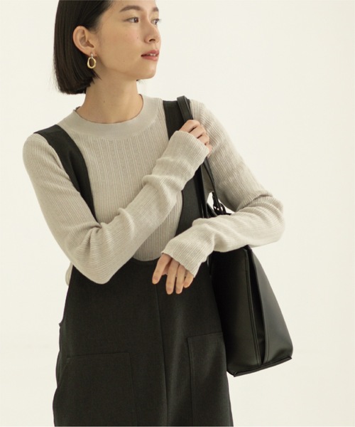 OPAQUE.CLIP（オペークドットクリップ）の「◆オーガニックコットン混シアーランダムリブニット【洗濯機洗い可】（ニット/セーター・レディース・ホワイト/ピンク系/グレー/ブラック/サックスブルー・36/38/40/42）」の4枚目の写真