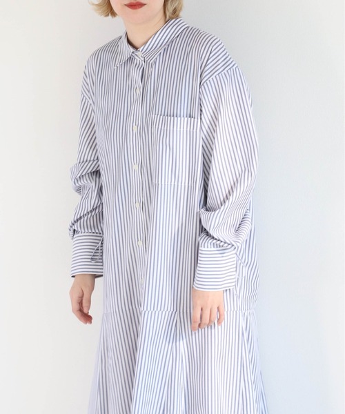 cepo（セポ）の「ソデギャザーストライプシャツワンピース（シャツワンピース・レディース・オフホワイト/ブルー/グリーン・M）」の14枚目の写真